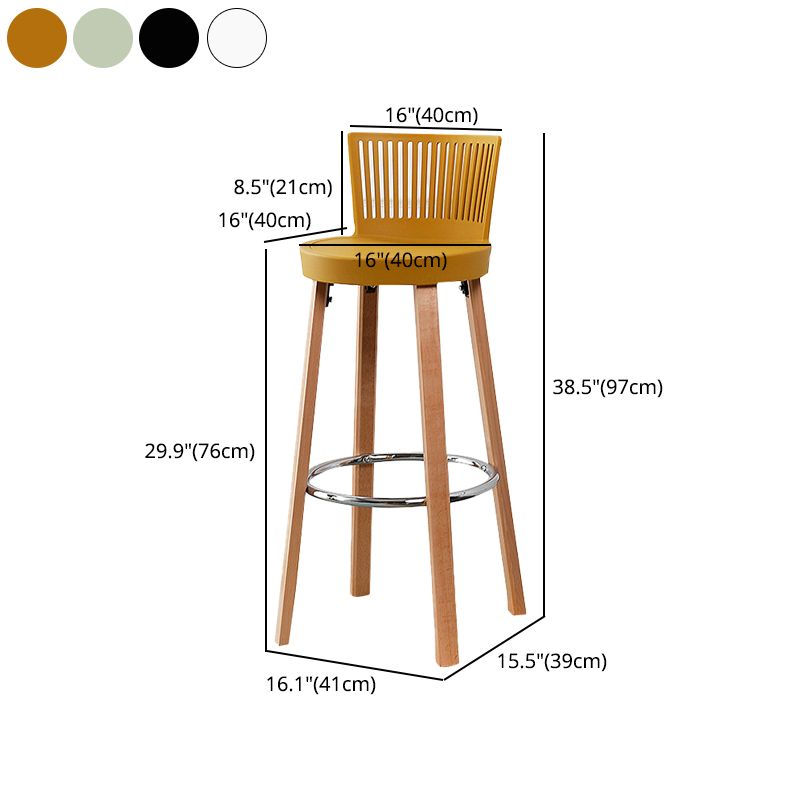 Taburete de bar contemporáneo, taburete de bar sin brazos de plástico con base de madera