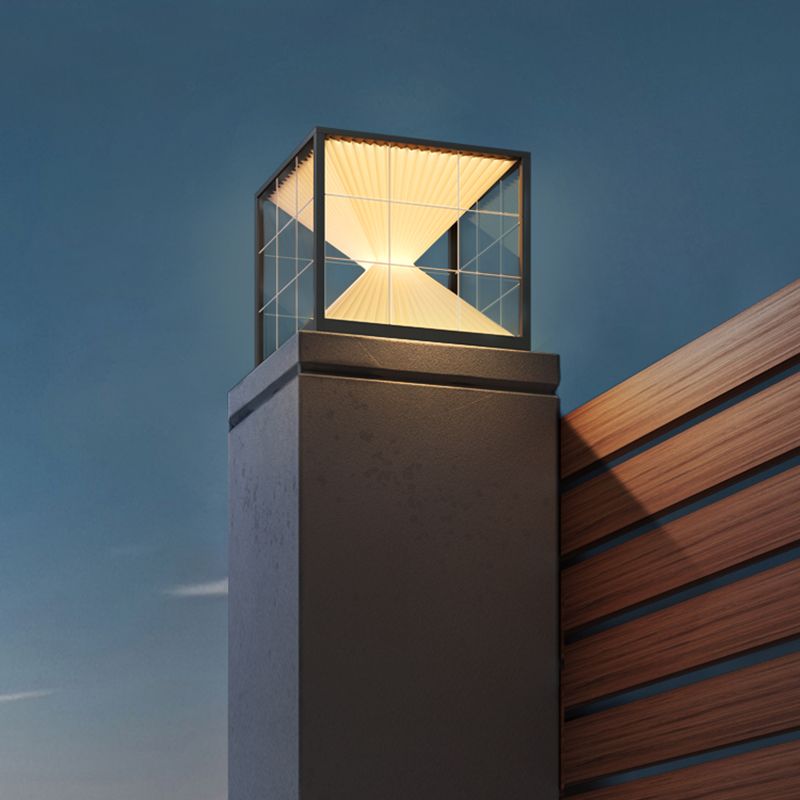 Square Shape Metal Outdoor Lamp Modern Style 1 Light Solar Pillar Light