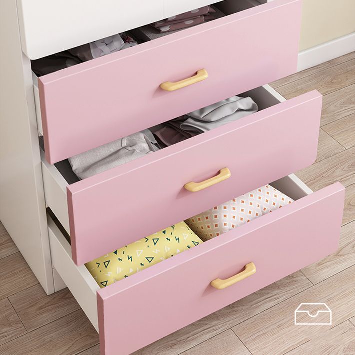 Engineered Wood Wardrobe Armoire White and Pink Wardrobe Cabinet