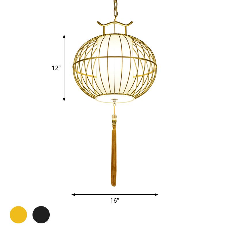 Style chinois 1 lumière suspendue suspendue avec ombre à bambou Black / Gol Lantern plafond pour intérieur, 16 "/21,5" W