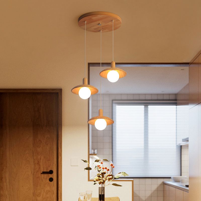 Funnel schaduw Restaurant Multi Light hangers hout 3 bollen minimalistische hangende verlichting