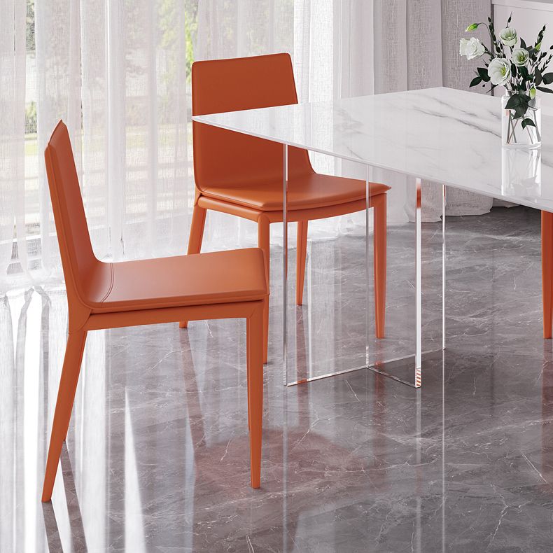 Modern Rectangular Stone Top Dining Table with Acrylic Legs for Living Room