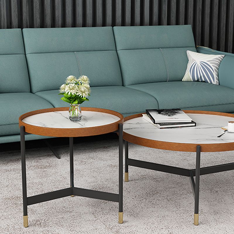 Modern Slate Tray Top 3 Legs Coffee Table White/Black Round Table
