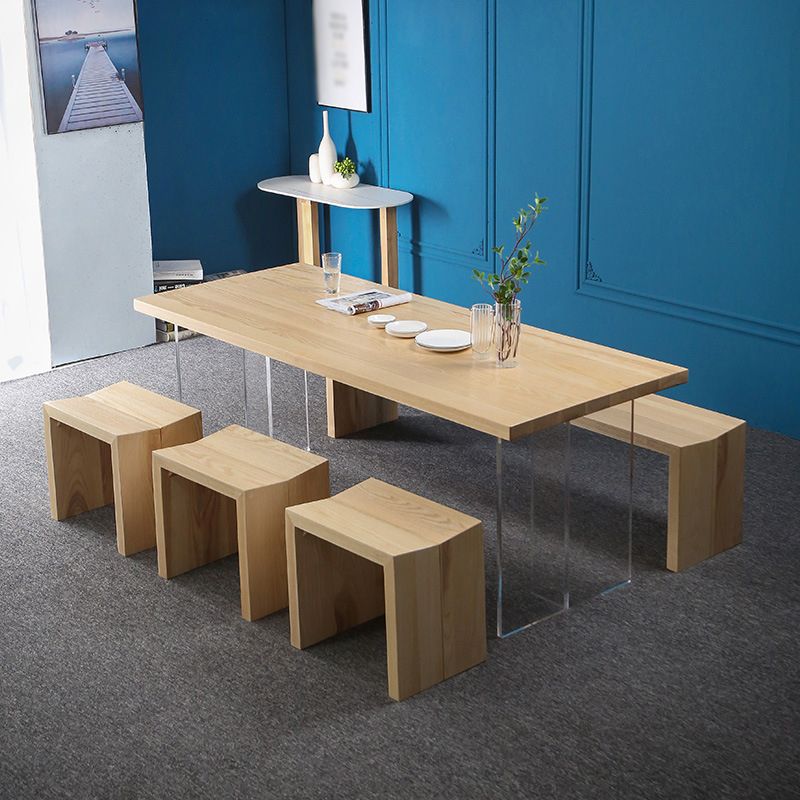 Pine Solid Wood Dining Table Rectangle Dining Table with Double Pedestal Base