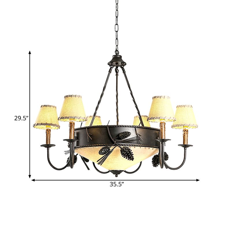 Zwart 9 lichten plafondlamp vintage stof taps toelopend kroonluchter hanglamp met Pinecone deco
