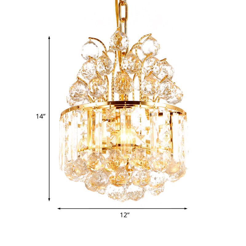 Runde Wohnzimmer hängende Kronleuchter einfache Kristallkugel 3 Köpfe Gold Finish Anhänger Leuchte
