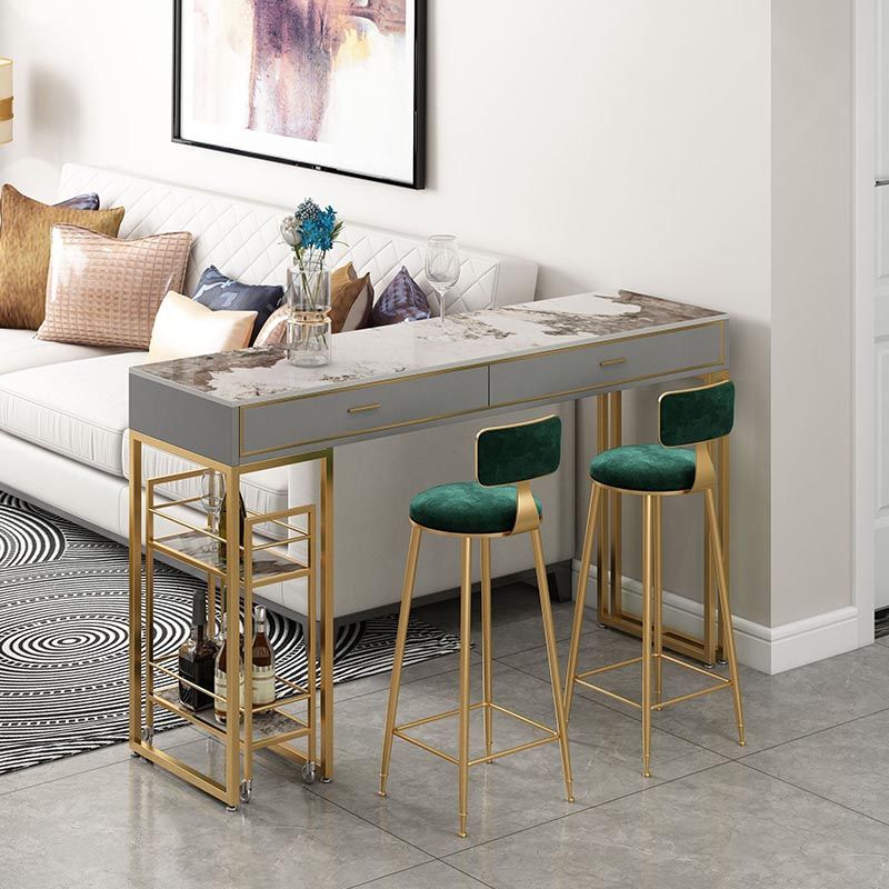 Rectangle Top Table Pub Height Dining Table with Gold Base for Bar