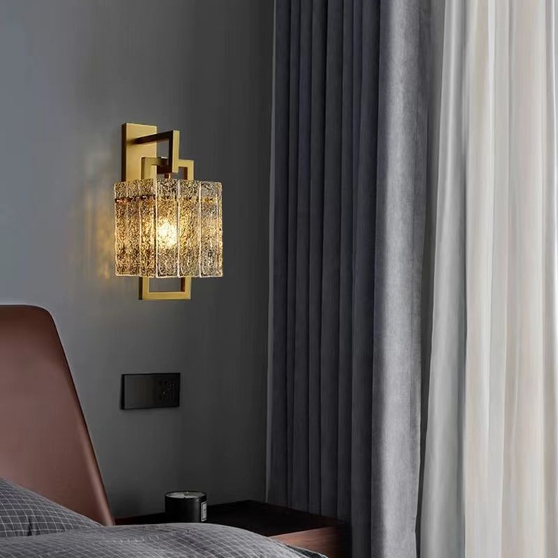Modern Metal Wall Sconce Rectangle Shape Wall Light with Glass Shade for Bedroom