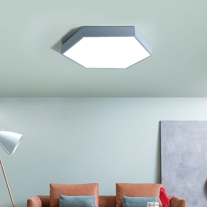 Hexagon Shape LED Ceiling Lamp Modern Macaroon Iron 1 Light Flush Mount for Bedroom