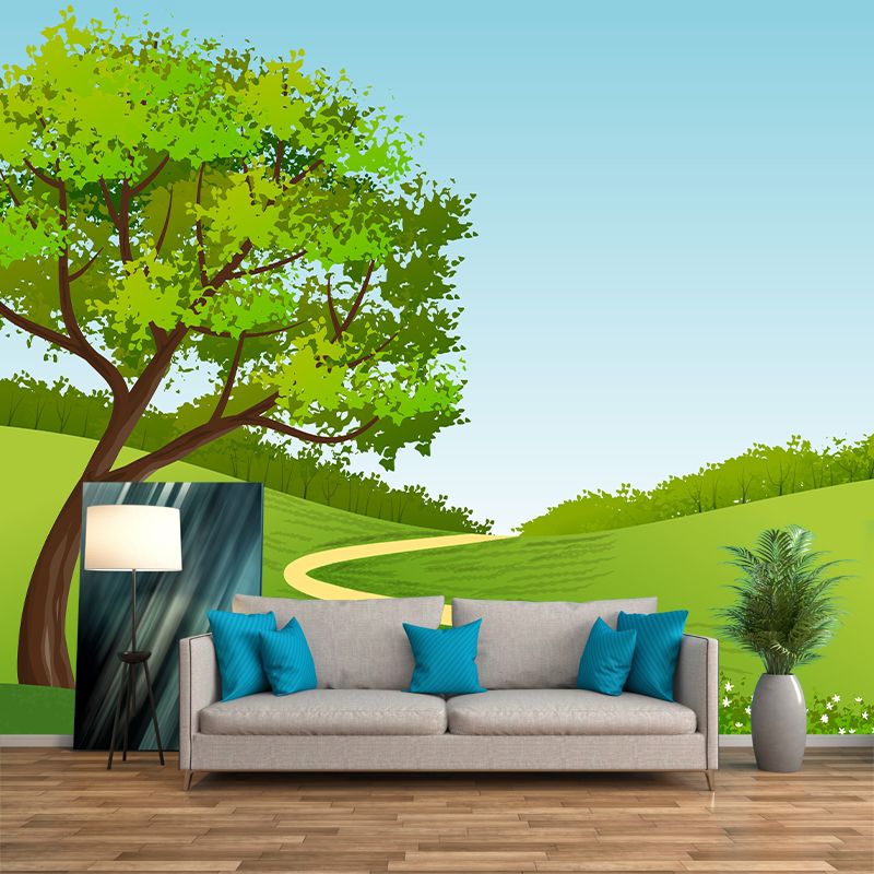 Green Tree Landscape Wall Mural Minimalist Home Decor Wall Art for Children's Room