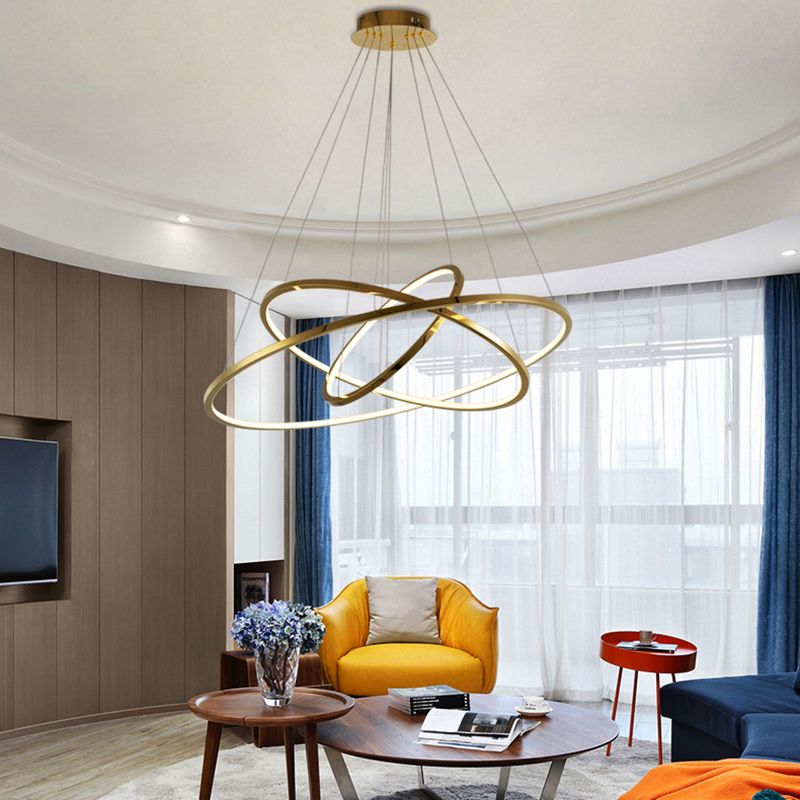 Multi-Layer Living Room Pendant Chandelier Metal LED Modern Hanging Light Kit in Gold