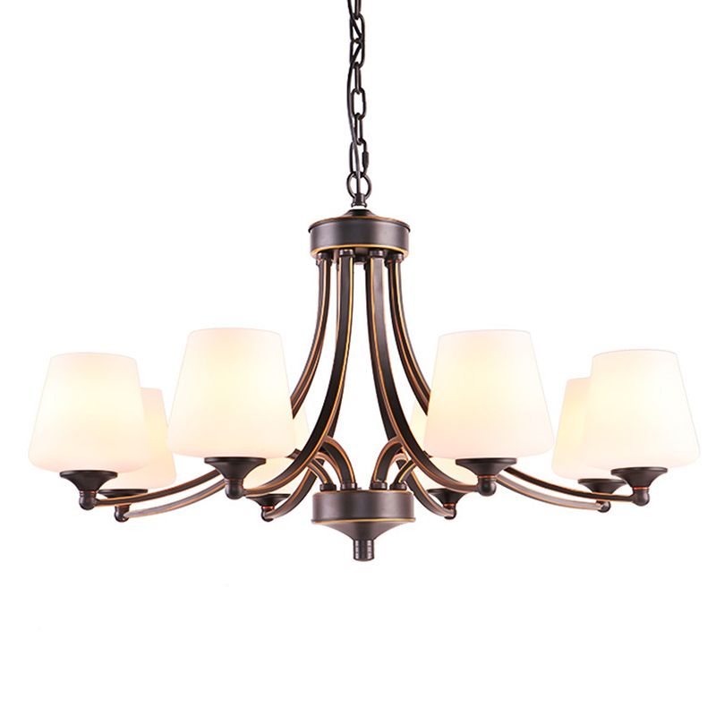 Industrial Chandelier Hanging Light Fixture with Glass Shade for Living Room
