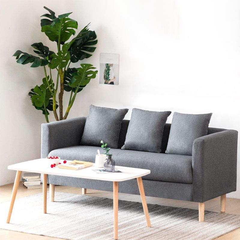 Contemporary Sofa with 3 Pillows Standard Square Arm Stationary Sofa