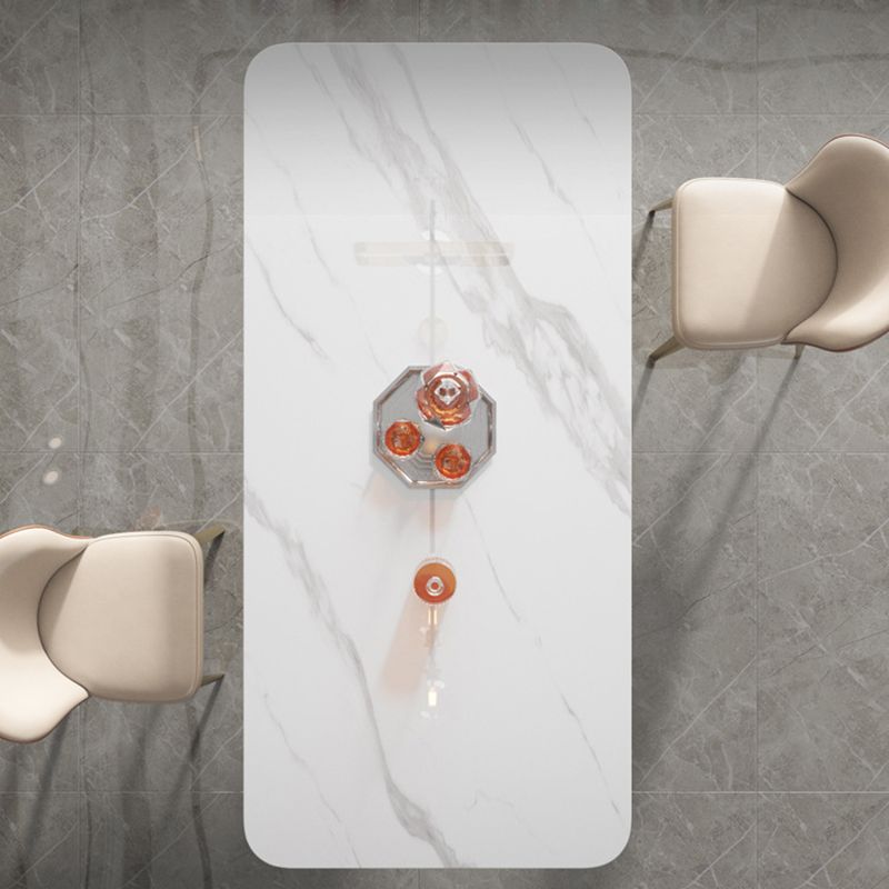 Stone Top Dining Table White Traditional Luxury Table with Pedestal Base