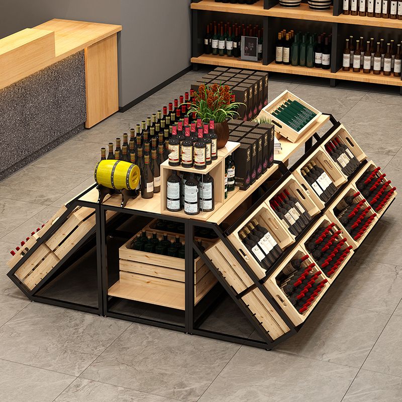 Freestanding Wooden Wine Rack Bottle Industrial Bottle Rack in Natural Wood