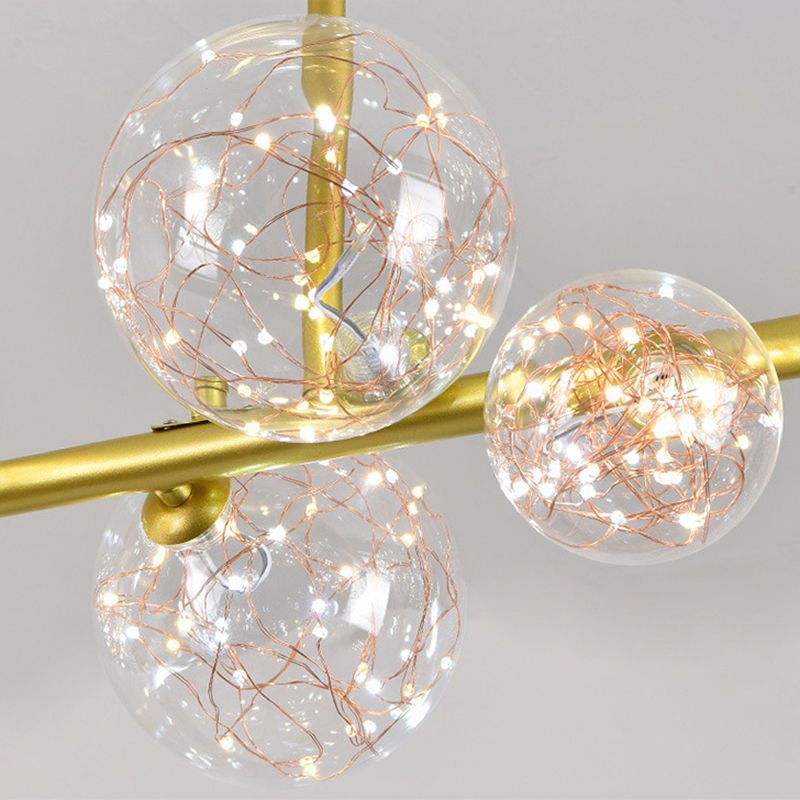 Mid-Century Gold Island Pendant Lighting Spherical Clear Glass Island Ceiling Light for Dining Table
