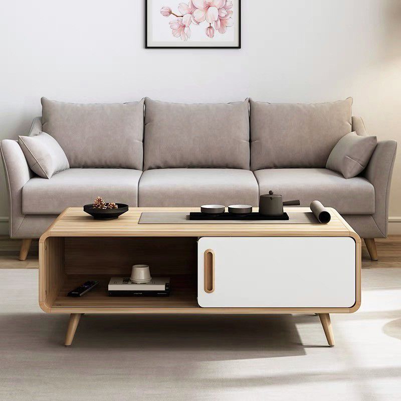Rectangle Cocktail Table Modern 4 Legs Wood Single Coffee Table