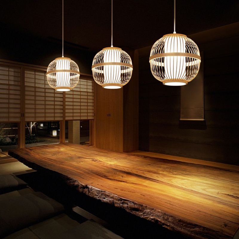 1-Light Bamboo Suspension Pendant Light Japanese Down Mini Pendant for Tea Room