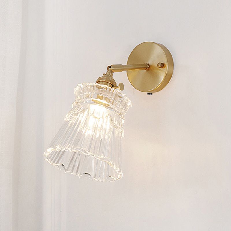 Contemporáneo Simple Glass Pared Sponce 1 Head Gold Wall Light para sala de estar