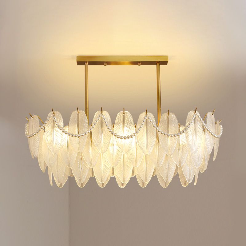 Feather-Shaped Island Light Fixtures Modernism Glass Island Pendant Lights in White Finish