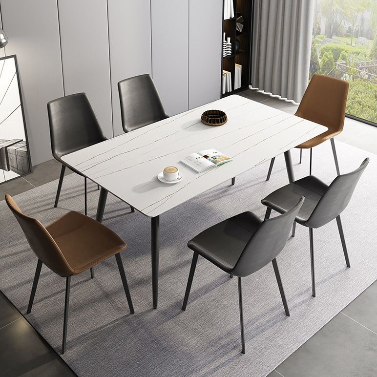 Rectangle Industrial Dining Room Table Sintered Stone Table with 4 Black Legs