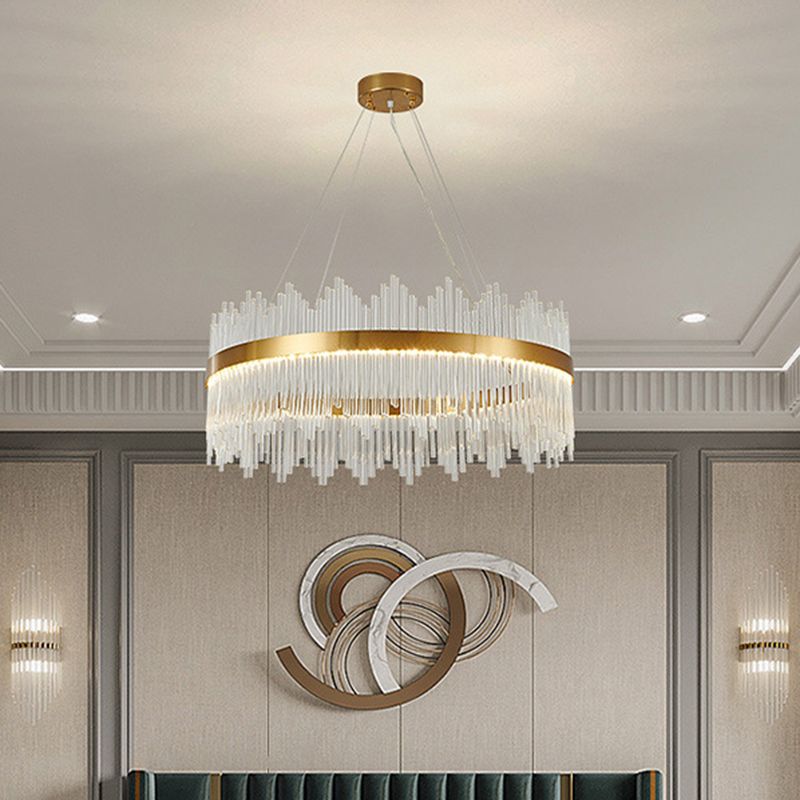 Modern Drum Chandelier Glass Crystal Pendant Ceiling Lights with Adjustable Hanging Cord for Living Room
