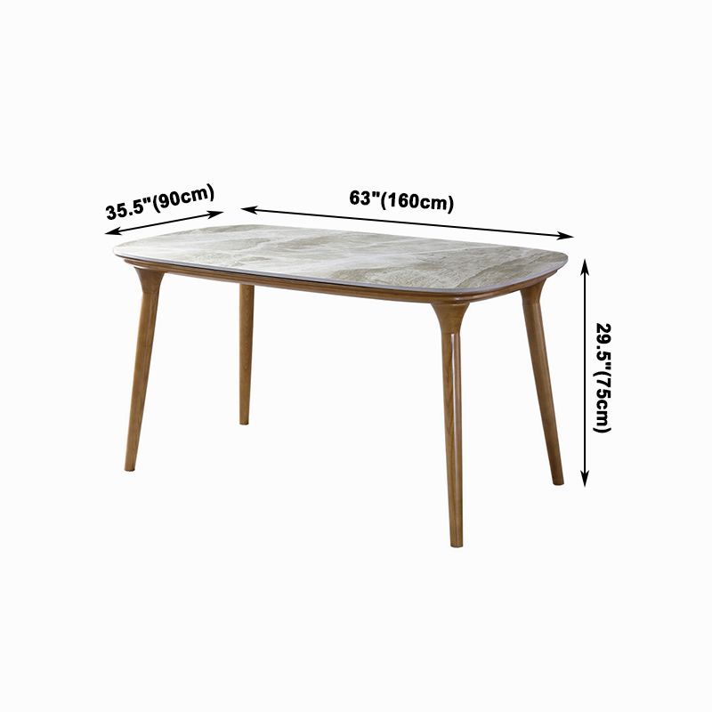 Mesa rectangular moderna de mediados de siglo Mesa de piedra sinterizada con 4 patas base de madera