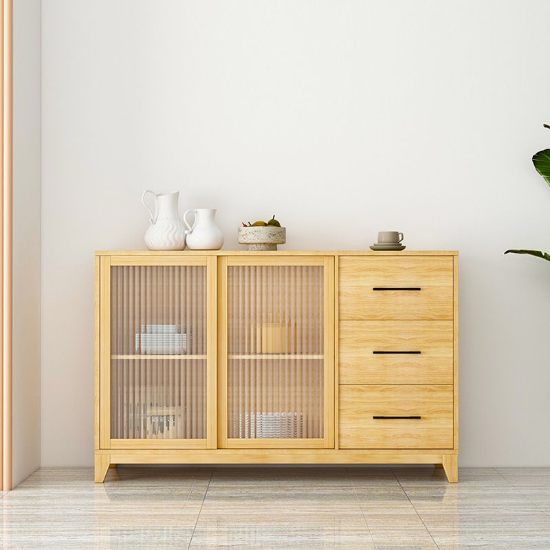 Modern Credenza Engineered Wood Sideboard Table with Sliding Glass Door