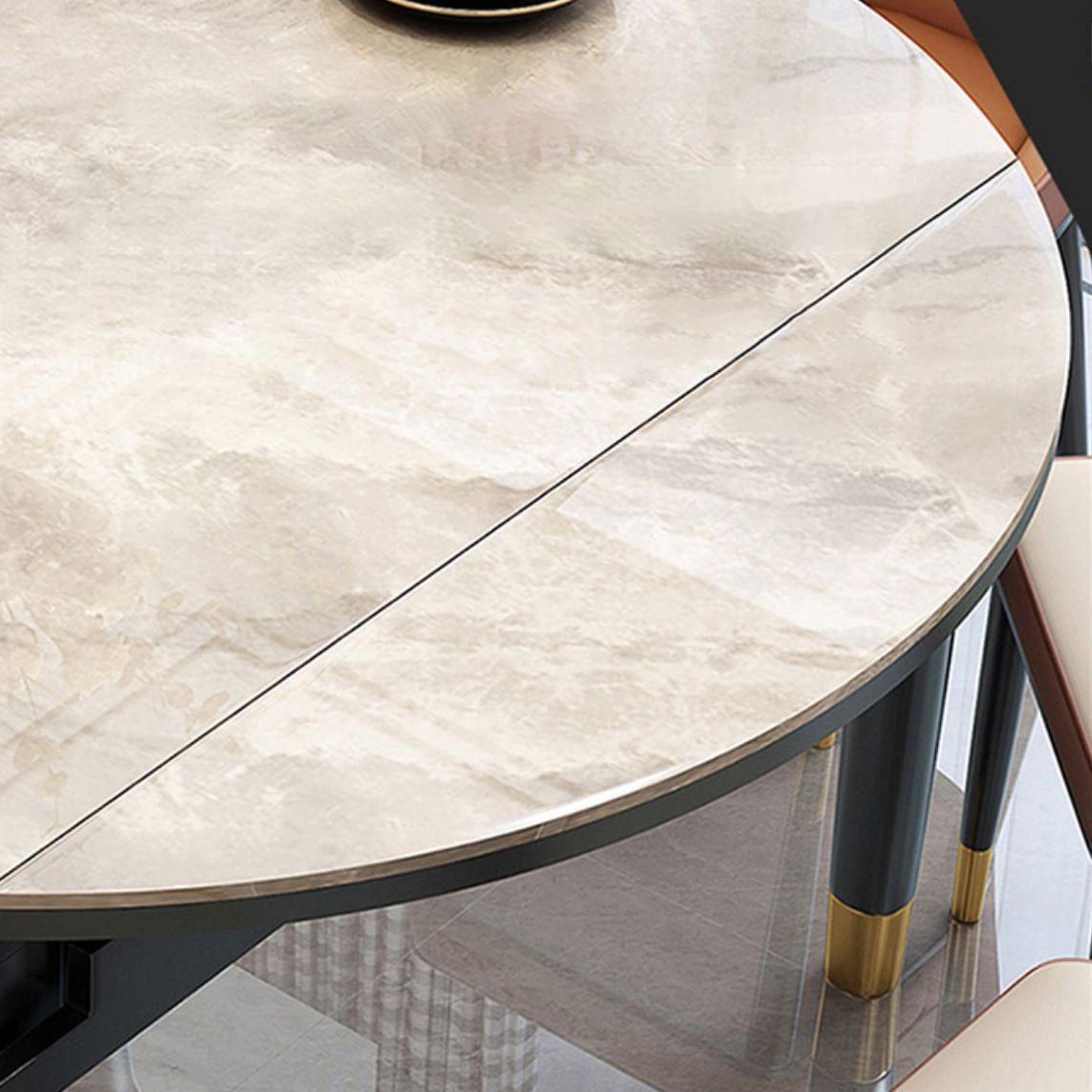 Contemporary Extendable Stone Dining Table with Wood Base and Double Drop Leaf