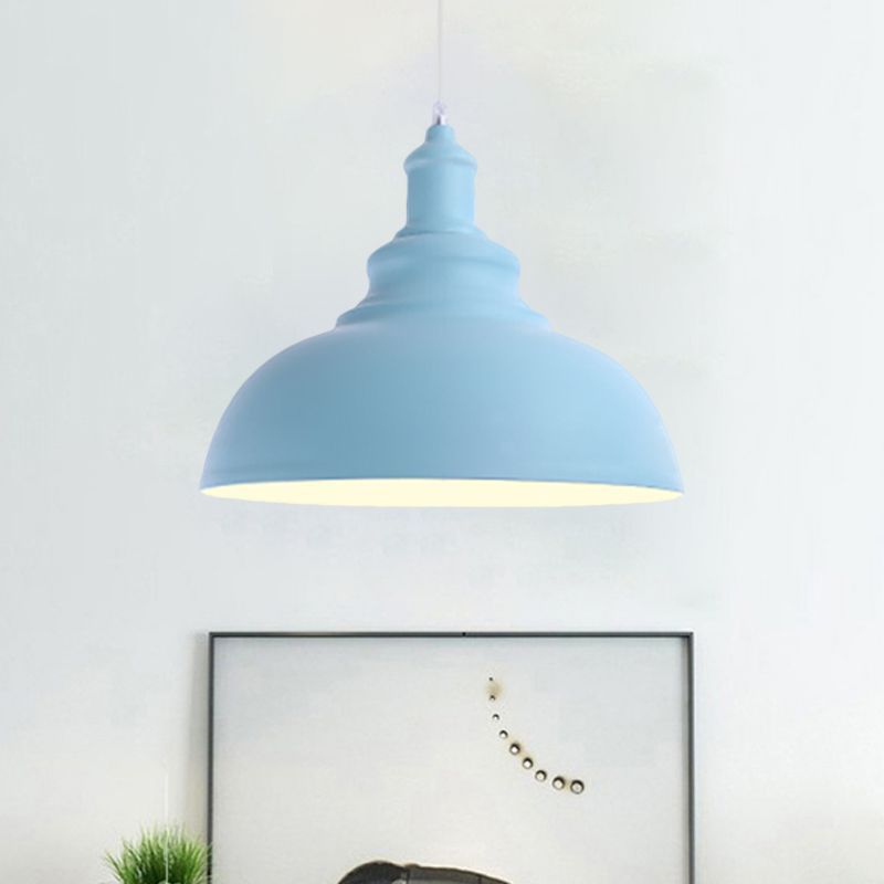 Pink/Yellow Bowl Shape Ceiling Light Fixture Macaron Style Metal 1 Bulb Bedroom Suspended Lamp