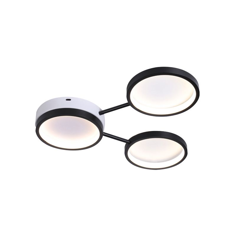 3-Ring Acrylic Flushmount Lighting Minimalist LED Black Flush Mounted Lamp in Warm/White Light