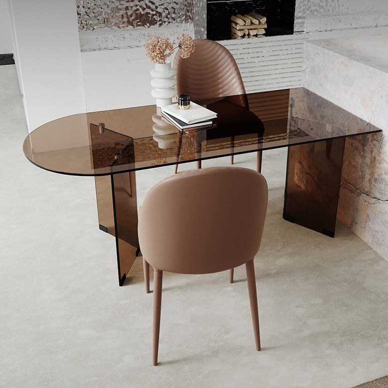 Table d'intérieur moderne en verre de forme libre, plateau en verre transparent pour cuisine et salle à manger