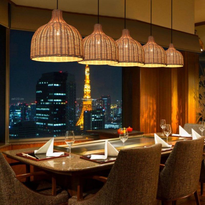 Korbsuspensionsbeleuchtung minimalistischer Rattan 1 Head Restaurant Anhänger Deckenleuchte