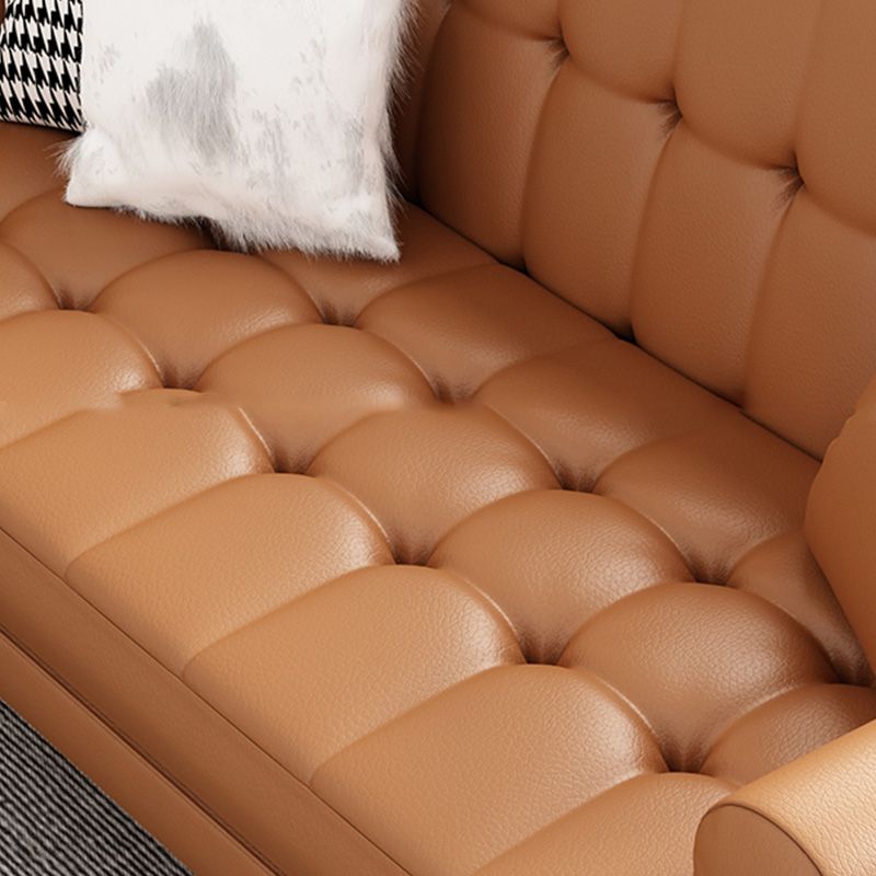 Glam Tufted Biscuit Back Standard Living Room Faux Leather Sofa
