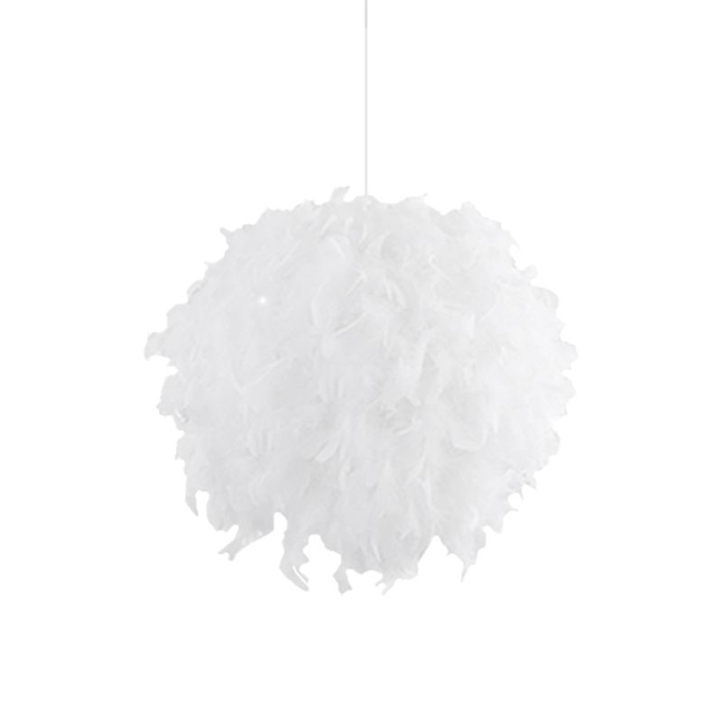 3/4 Lights Bedroom Ceiling Pendant Light Modernist White Chandelier Lamp with Feather Ball Fabric Shade