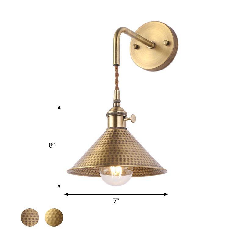 Hammered Cone Metal Wall Lamp Industrial 1 Head Living Room Sconce Light Fixture in Antique Brass/Brushed Brass