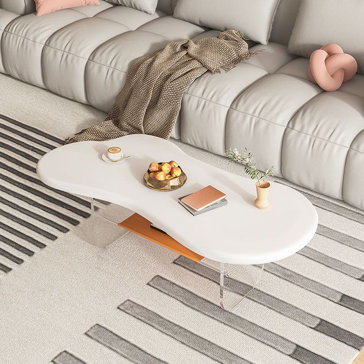 Modern White Trestle Coffee Table Geometric Manufactured Wood Cocktail Table