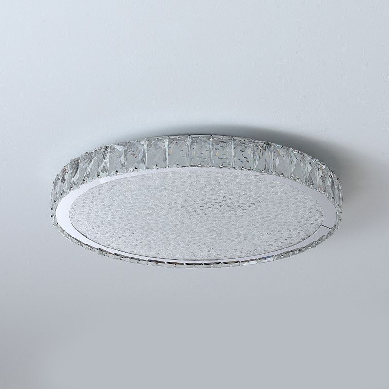 Stainless Steel Round Flush Ceiling Light Simple LED Crystal Flush Light
