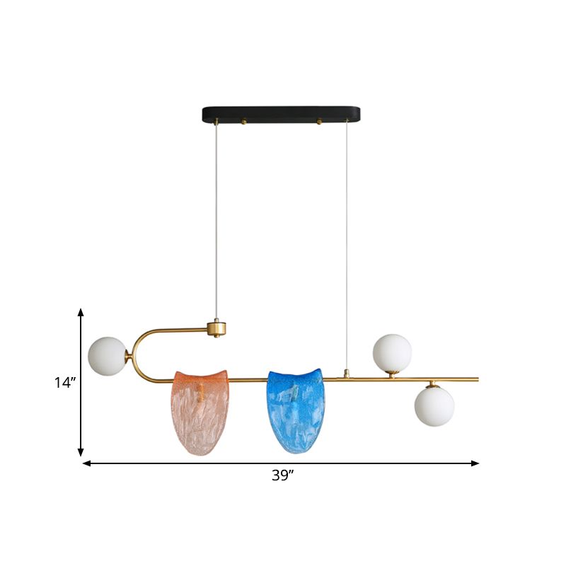 Geometrische hanger kroonluchter hedendaagse helder/roze blauw glas 5-head eetkamer led pendulum licht