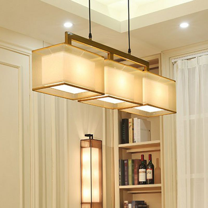 Dual-Rectangle Island Light Minimalist Fabric Restaurant Suspension Lighting Fixture
