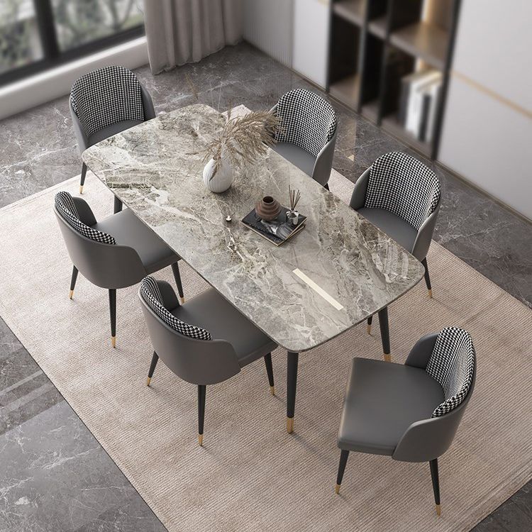Rectangle Shape Luxury Dining Table Grey Fixed Table with Sintered Stone