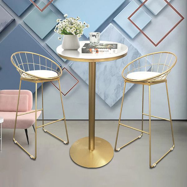 Contemporary Round Pub Table Set with Metal Stools 1/3/5 Pieces Pine Wood Top Bar Set