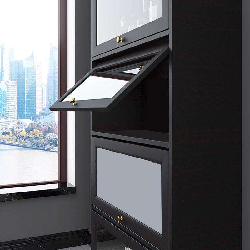 Modern 11.81" W Wooden Side Cabinet with Glass Doors in Black