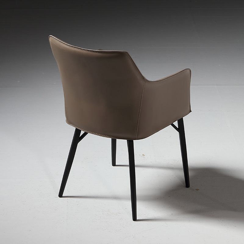 Indoor Faux Leather Dining Arm Chair Metal Frame Arm Chair in Gray