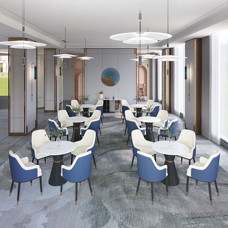 Contemporary Faux Marble Dining Table Set Round 1/2/3/4/5 Pieces Dining Set for Home Use