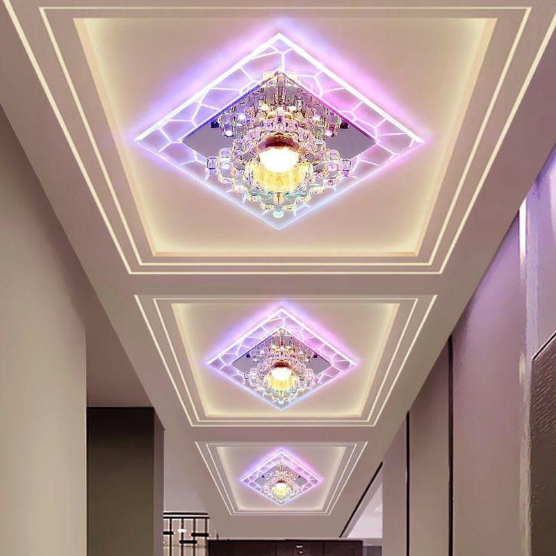Clear Square Flush Mount Fixture Modern Style Crystal LED Ceiling Lighting for Foyer