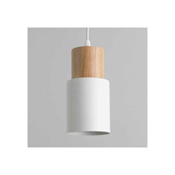 Metal & Wood Cylindrical Hanging Lamp Office Hallway 1 Light Modern Small Pendant Light