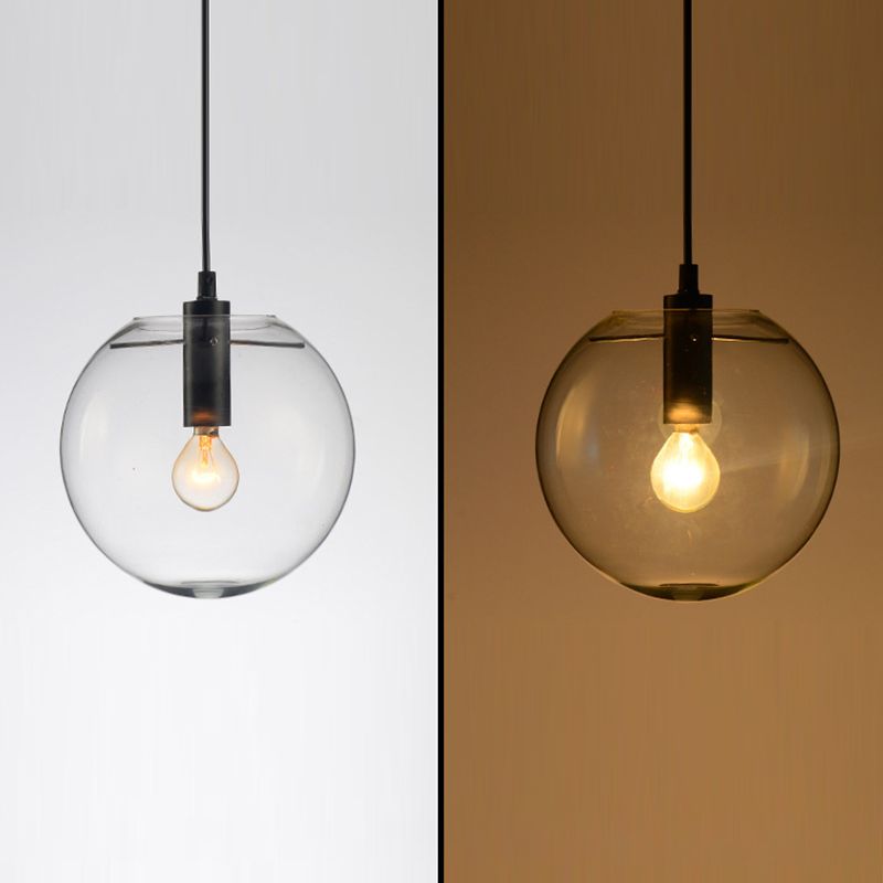 Minimalist Globe Pendant Lamp Clear Glass 1 Bulb Snack Bar Hanging Light in Black