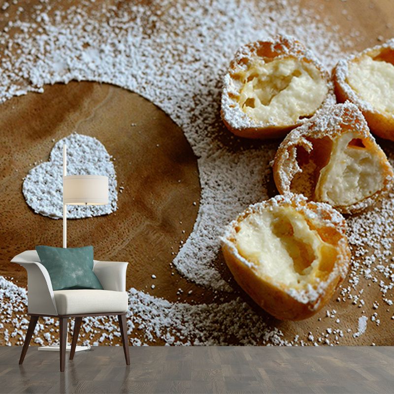 Customized Cream Puff Mural Decorative Wallpaper for Dessert Shop