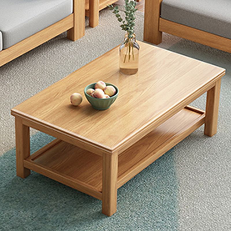 Solid Wood Coffee Table Scandinavian 4 Legs Cocktail Table with Storage Shelf